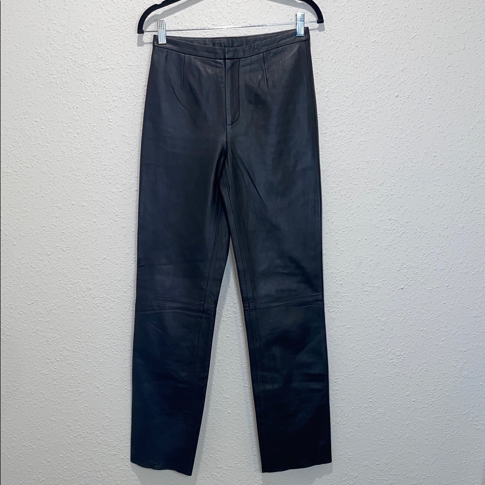 Elegant Black Women's Straight Leg Leather Pants